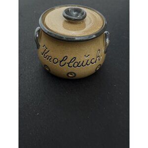 German Garlic Pot Storage Jar Knoblauch Pottery Beige Blue